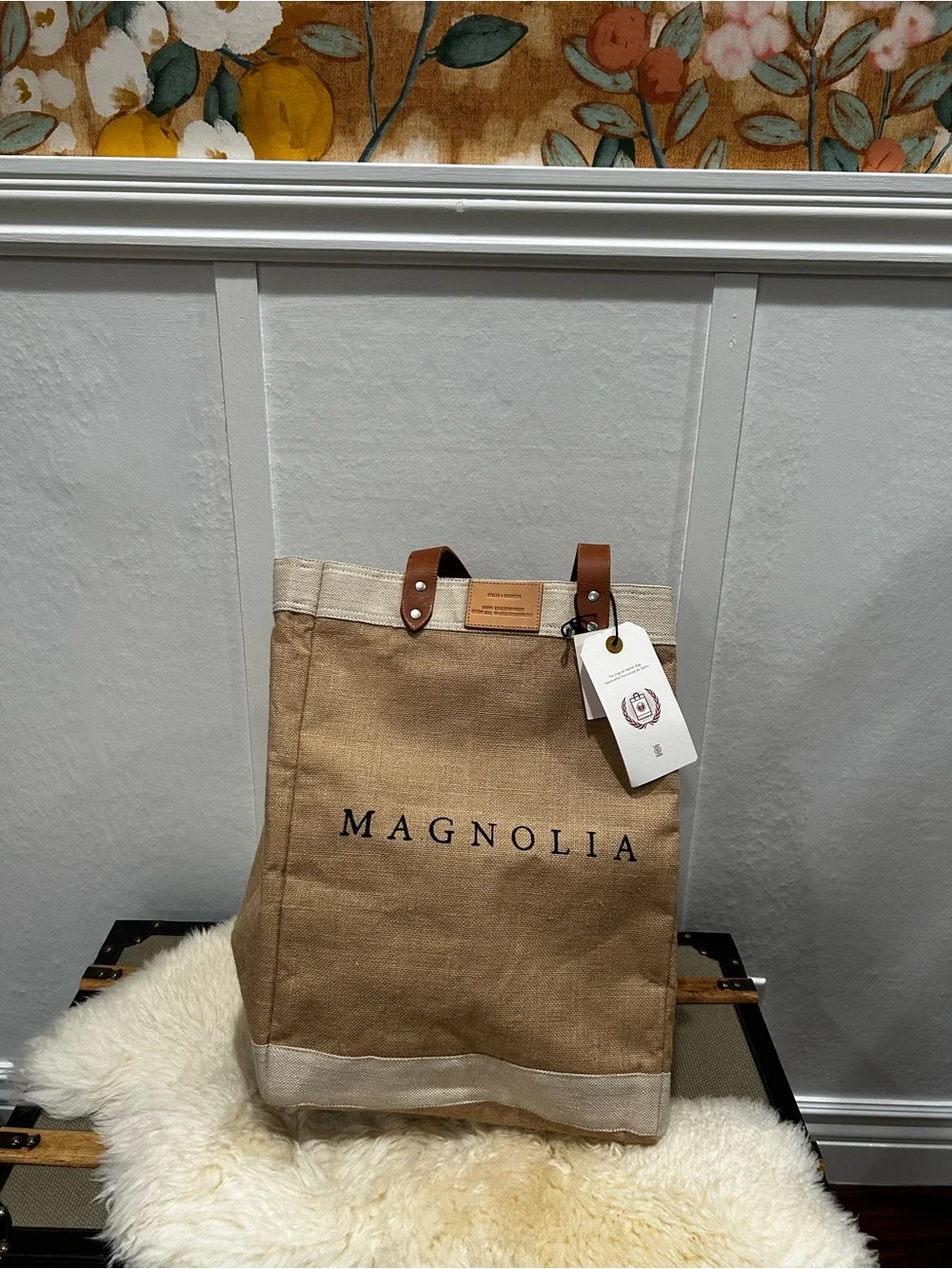 Magnolia Natural Tan Canvas Tote with Brown Leather Handles - Picture 7 of 9